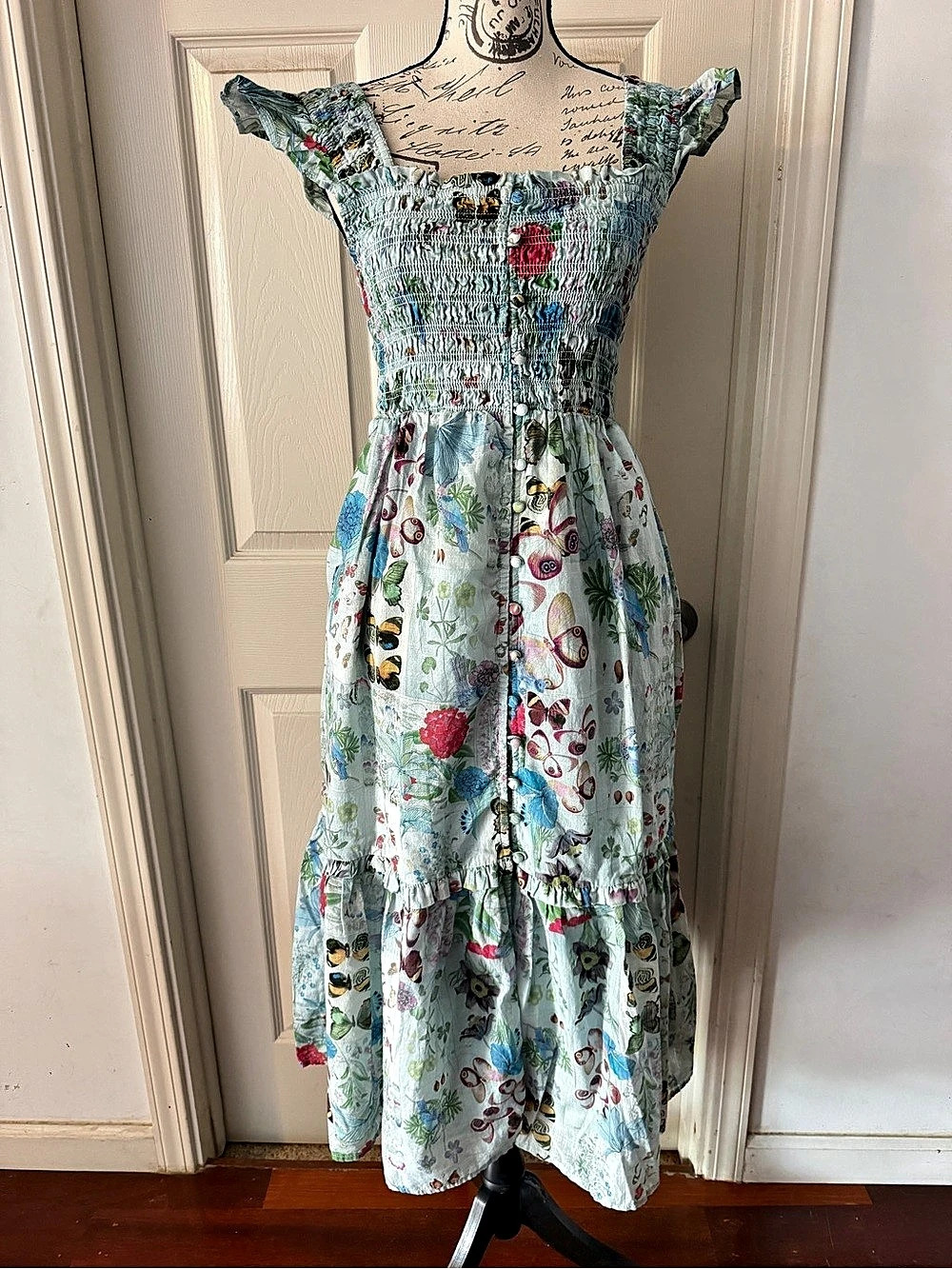 Anthropologie Peregrine Square-Neck Midi Dress Floral Cotton Midi Dress Size XS